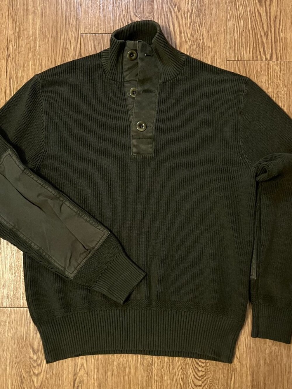Vtg Polo Ralph Lauren Mock Neck Button Sweater Small Olive Green Cotton Military